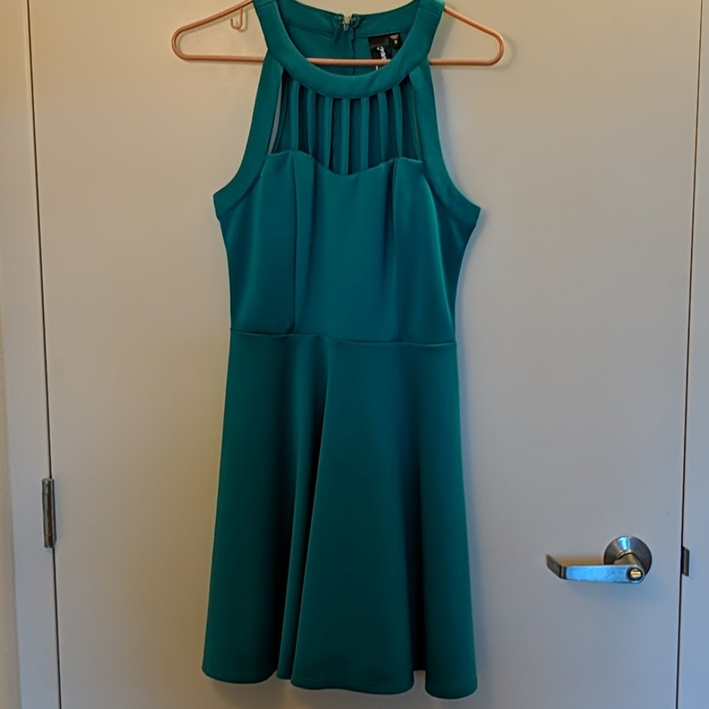Trixxi fit n flare teal cocktail dress